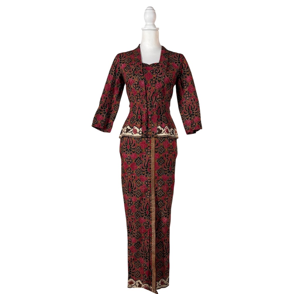 Vintage Printed Set Women's S 3/4 Sleeve Top‎ Maxi Skirt Retro Hippie Chic